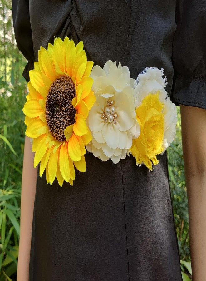 Oyabridal Sunflower Babyshower Sash for Gender Reveal Maternity Sash Belts Flower Pregnancy Belly Sash Belts Boy or Girl (Beige) - Image 4